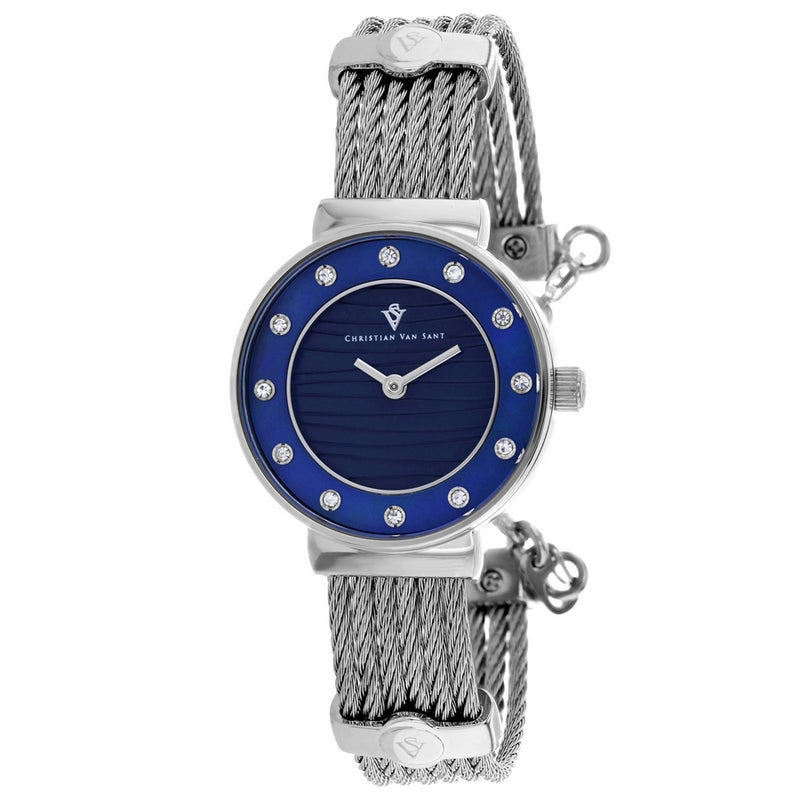 Christian Van Sant Women's Cavo CV1292 Bracelet Blue Dial Quartz Movement Jewelry Clasp 28mm Round Watch