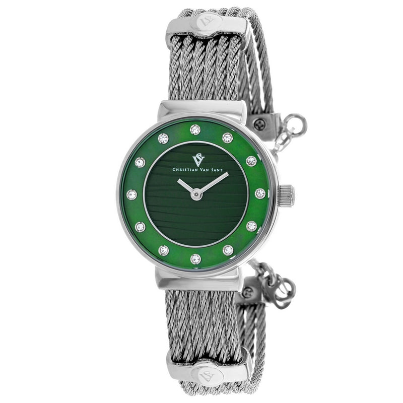 Christian Van Sant Women's Cavo CV1293 Bracelet Green Dial Quartz Movement Jewelry Clasp 28mm Round Watch