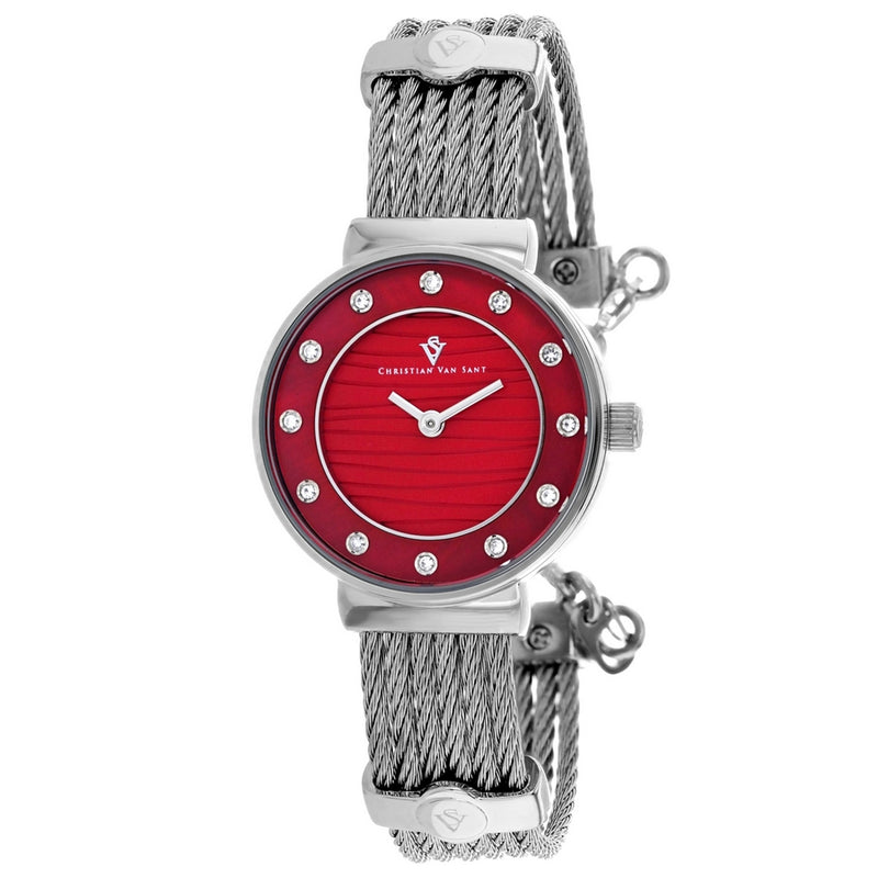 Christian Van Sant Women's Cavo CV1294 Bracelet Red Dial Quartz Movement Jewelry Clasp 28mm Round Watch