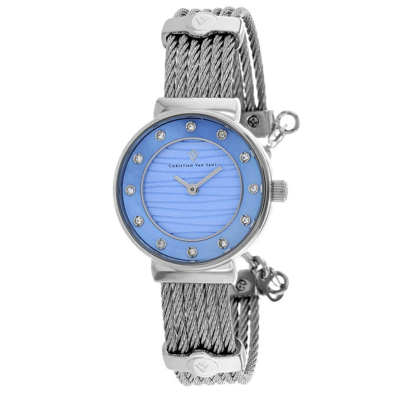 Christian Van Sant Women's Cavo CV1295 Bracelet Blue Dial Quartz Movement Jewelry Clasp 28mm Round Watch