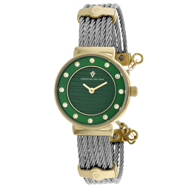 Christian Van Sant Women's Cavo CV1297 Bracelet Green Dial Quartz Movement Jewelry Clasp 28mm Round Watch