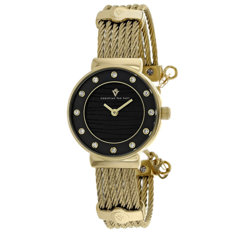 Christian Van Sant Women's Cavo CV1298 Bracelet Black Dial Quartz Movement Jewelry Clasp 28mm Round Watch