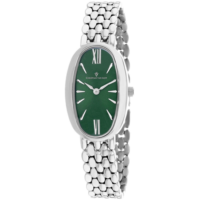 Christian Van Sant Women's Lucia CV1813 Bracelet Green Dial Quartz Movement Jewelry Clasp 31mm Oval Watch
