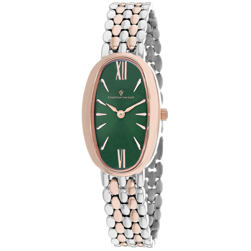 Christian Van Sant Women's Lucia CV1817 Bracelet Green Dial Quartz Movement Jewelry Clasp 31mm Oval Watch