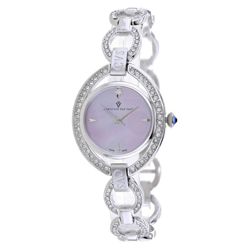 Christian Van Sant Women's Stella CV2931 Bracelet Pink Dial Quartz Movement Jewelry Clasp 28mm Round Watch