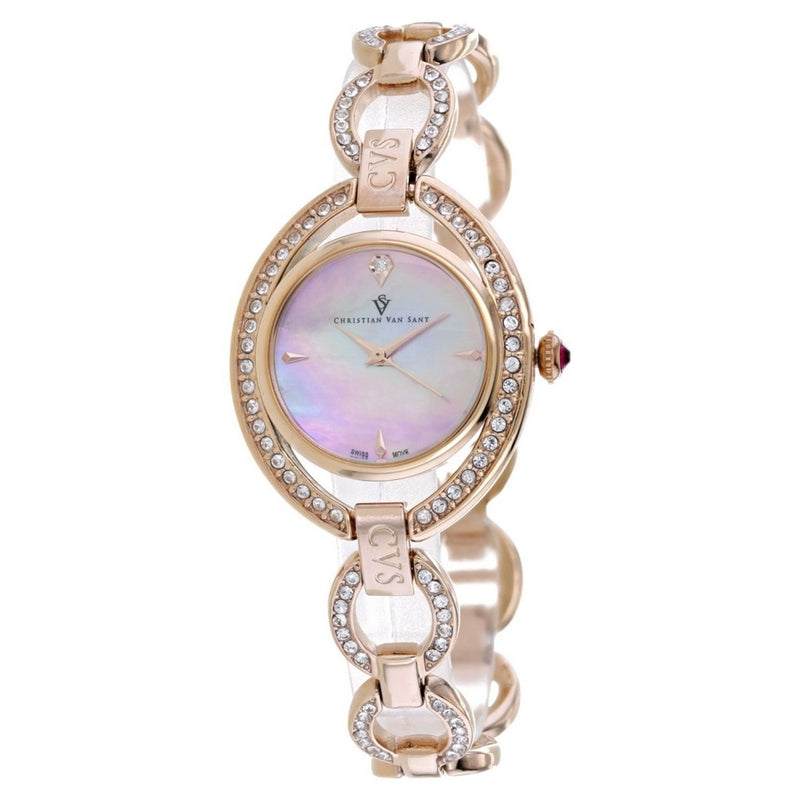 Christian Van Sant Women's Stella CV2934 Bracelet Pink Dial Quartz Movement Jewelry Clasp 28mm Round Watch