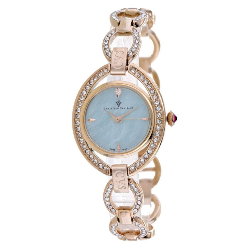 Christian Van Sant Women's Stella CV2935 Bracelet Blue Dial Quartz Movement Jewelry Clasp 28mm Round Watch