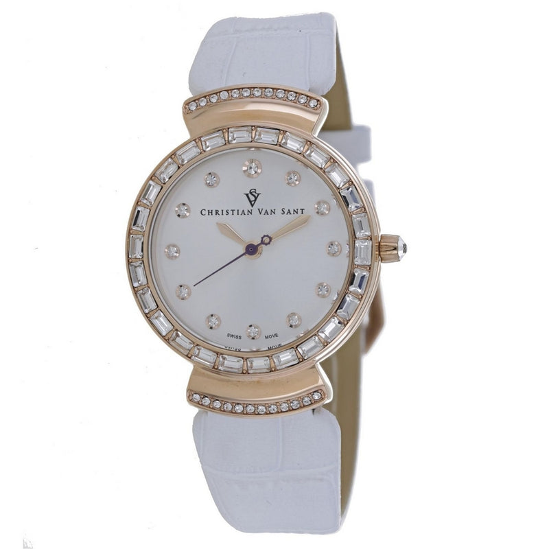 Christian Van Sant Women's Nova CV2941 Strap Silver Dial Quartz Movement Buckle Clasp 34mm Round Watch