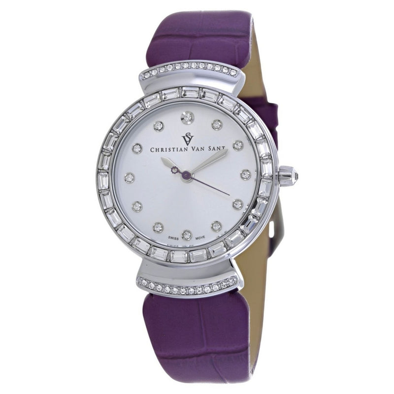 Christian Van Sant Women's Nova CV2942 Strap Silver Dial Quartz Movement Buckle Clasp 34mm Round Watch