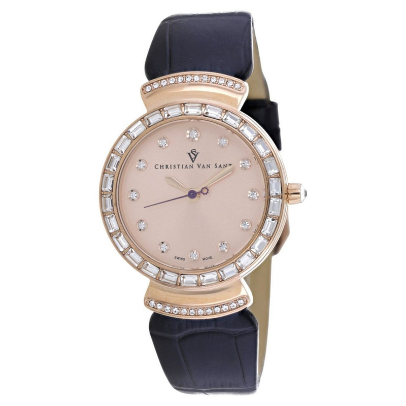 Christian Van Sant Women's Nova CV2944 Strap Rose Gold Dial Quartz Movement Buckle Clasp 34mm Round Watch
