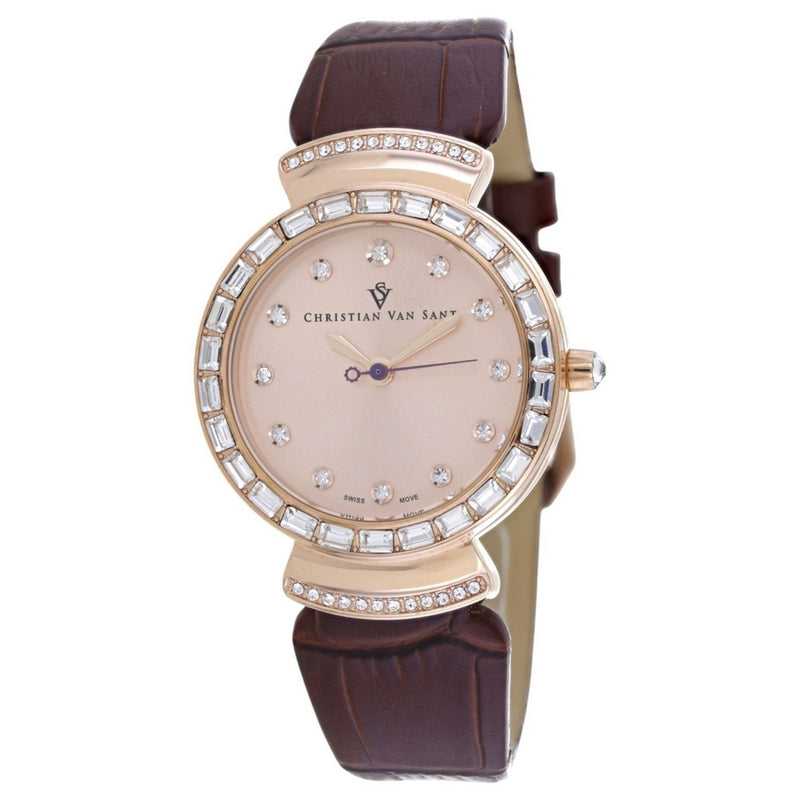 Christian Van Sant Women's Nova CV2945 Strap Rose Gold Dial Quartz Movement Buckle Clasp 34mm Round Watch
