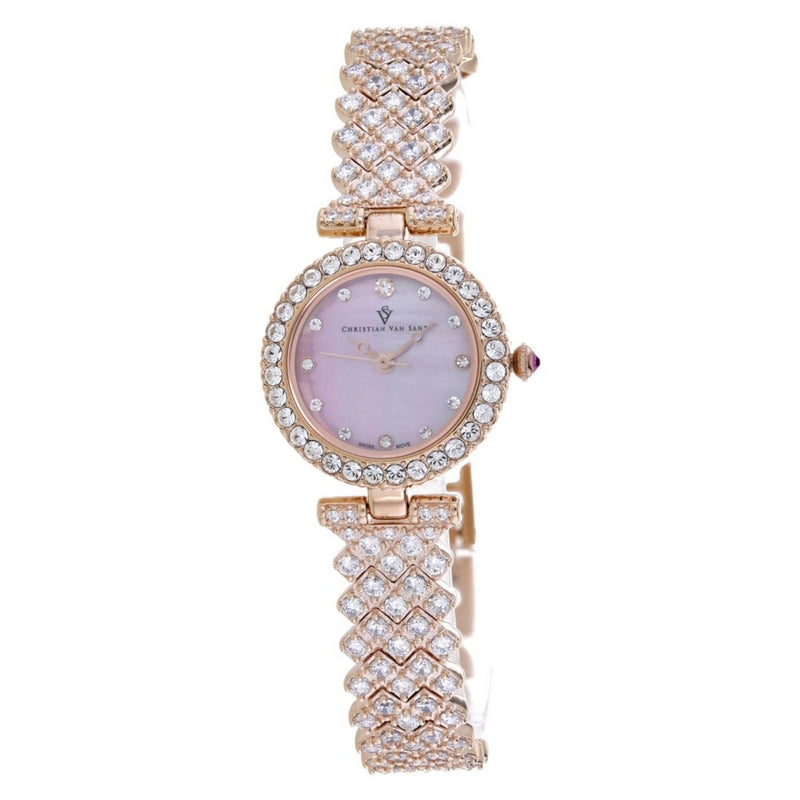 Christian Van Sant Women's Romana CV2954 Bracelet Pink Dial Quartz Movement Jewelry Clasp 25mm Round Watch