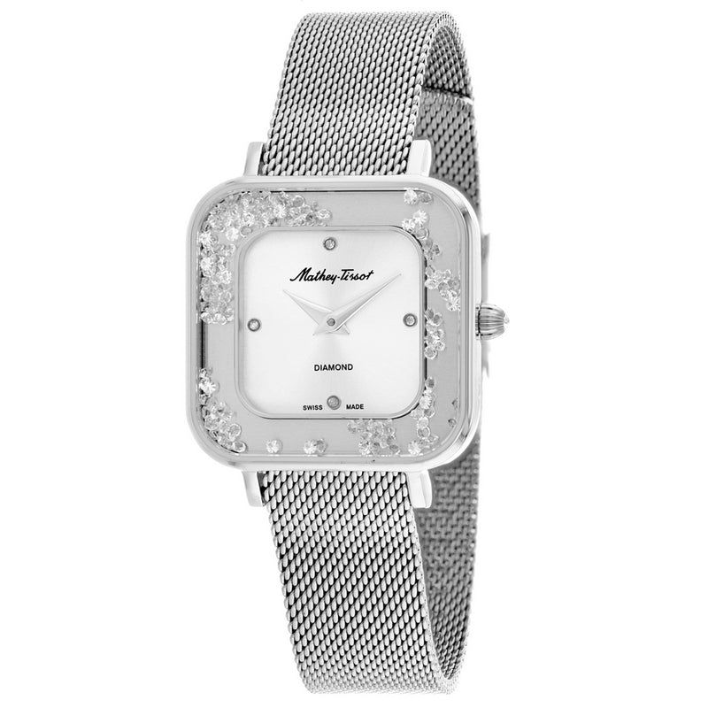 Mathey Tissot Women's Gemina D984AI Bracelet Silver Dial Quartz Movement Jewelry Clasp 28mm Square Watch
