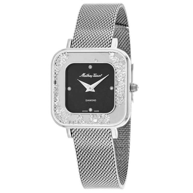 Mathey Tissot Women's Gemina D984SAN Bracelet Black Dial Quartz Movement Jewelry Clasp 28mm Square Watch