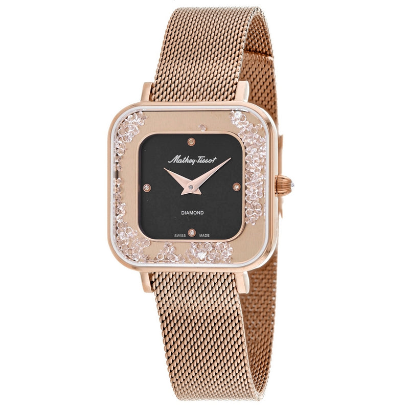 Mathey Tissot Women's Gemina D984SPN Bracelet Black Dial Quartz Movement Jewelry Clasp 28mm Square Watch