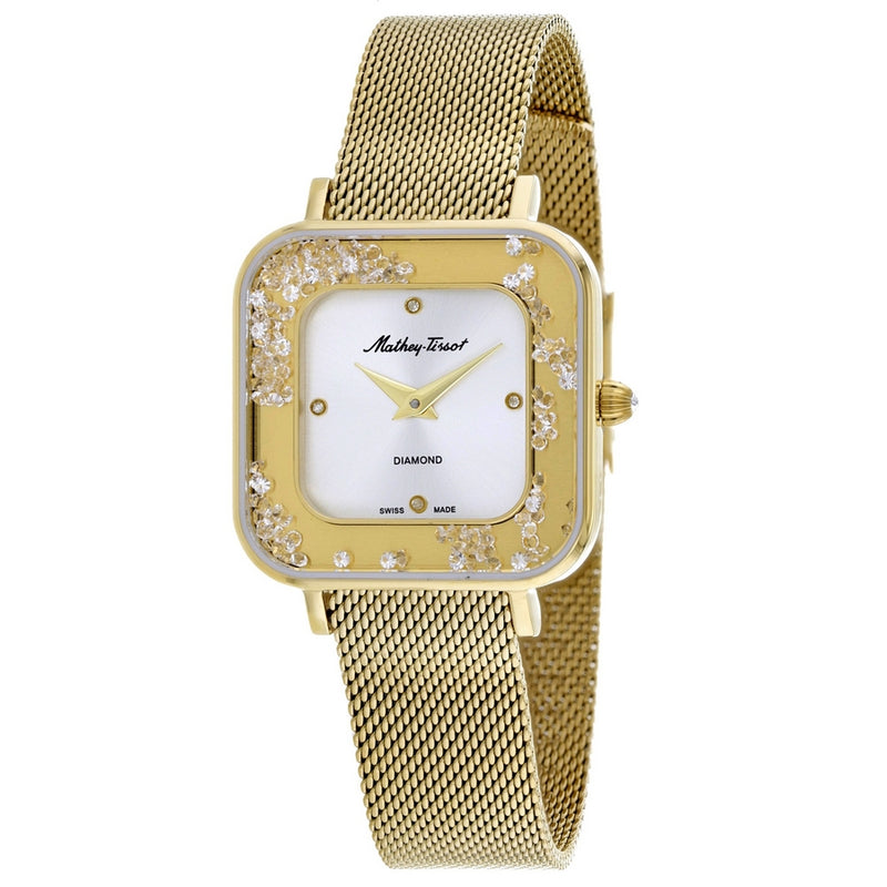 Mathey Tissot Women's Gemina D984SPYI Bracelet Silver Dial Quartz Movement Jewelry Clasp 28mm Square Watch