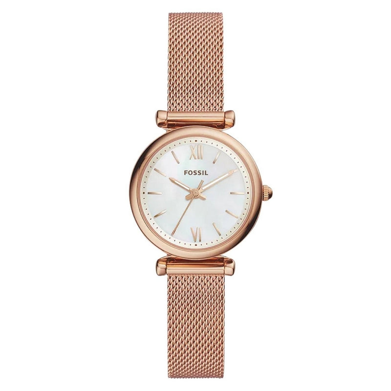 Fossil Women's Carlie ES4433 Bracelet White Dial Quartz Movement Fold over Clasp 28mm Round Watch