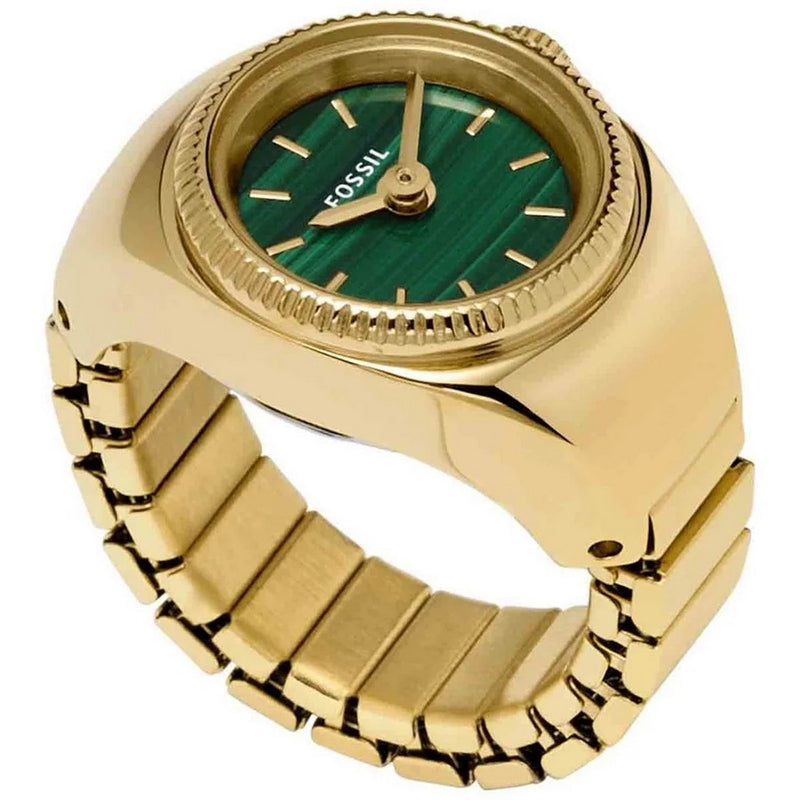Fossil Women's Watch Ring ES5308 Bracelet Green Dial Quartz Movement Ring Clasp 15mm Round Watch