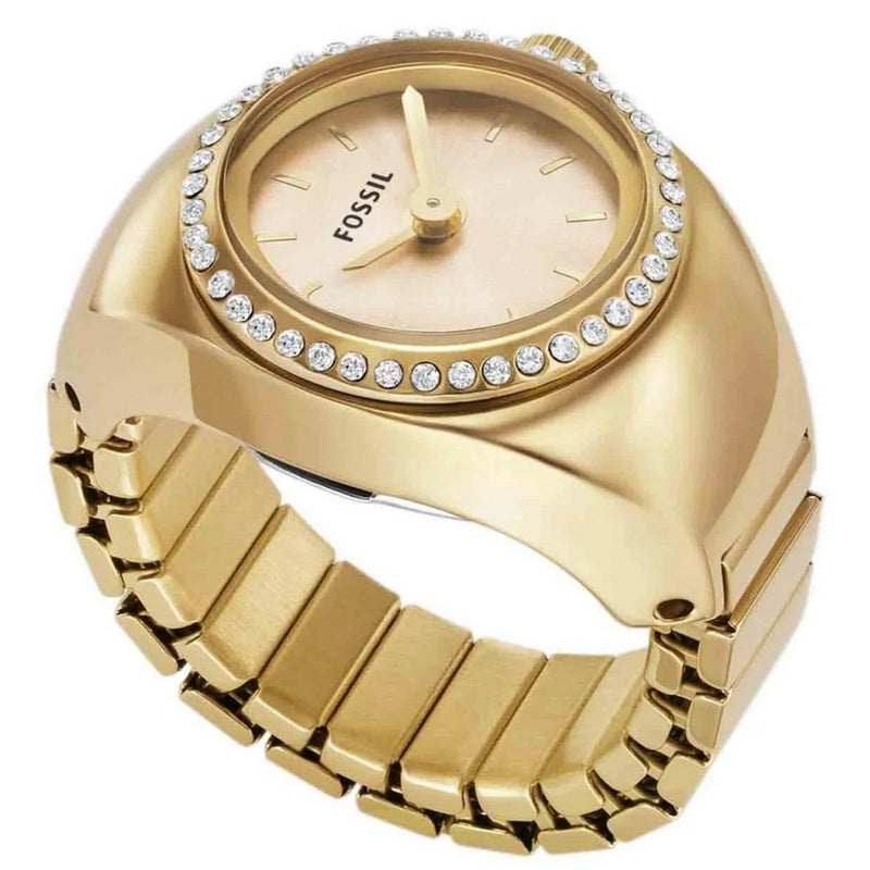 Fossil Women's Watch Ring ES5319 Bracelet Gold Dial Quartz Movement Ring Clasp 15mm Round Watch