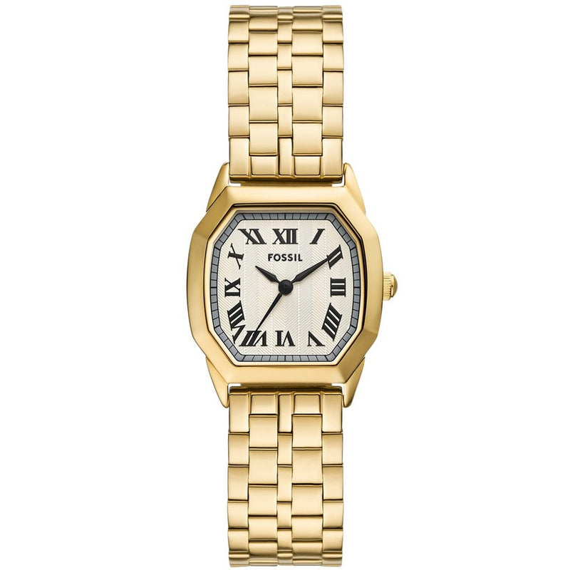 Fossil Women's Harlow ES5361 Bracelet Cream Dial Quartz Movement Deployment Clasp 27mm Octagon Watch