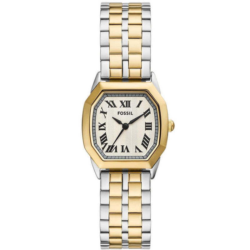 Fossil Women's Harlow ES5362 Bracelet Cream Dial Quartz Movement Deployment Clasp 27mm Octagon Watch