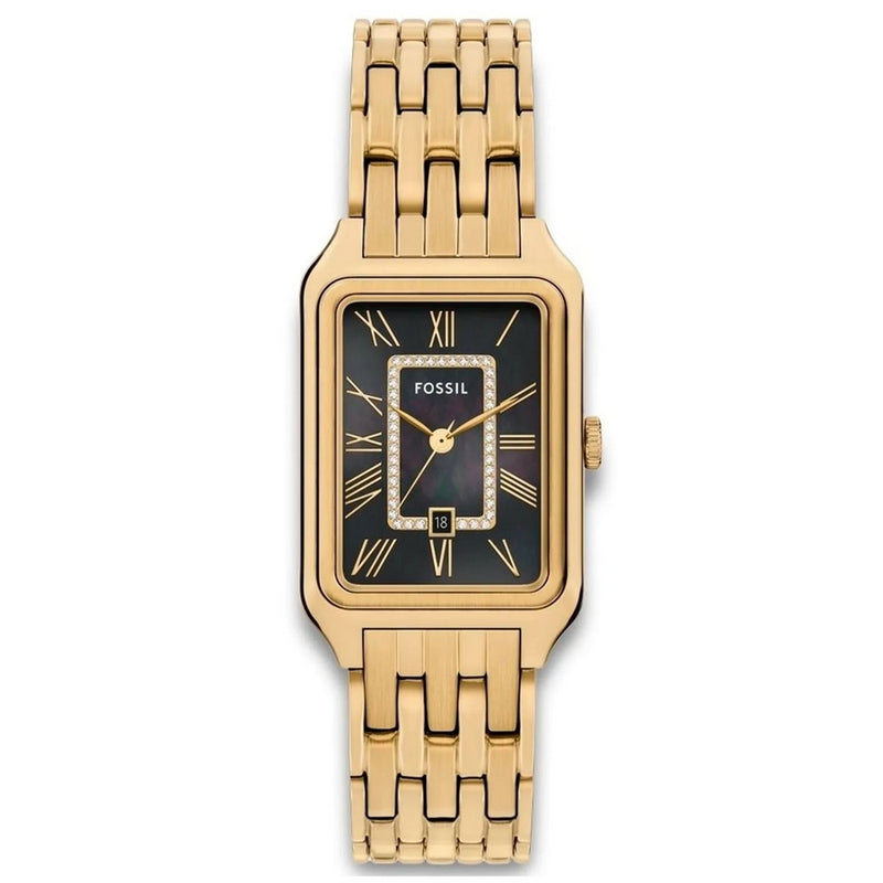 Fossil Women's Raquel ES5417 Bracelet Black Dial Quartz Movement Fold over Clasp 26mm Rectangle Watch