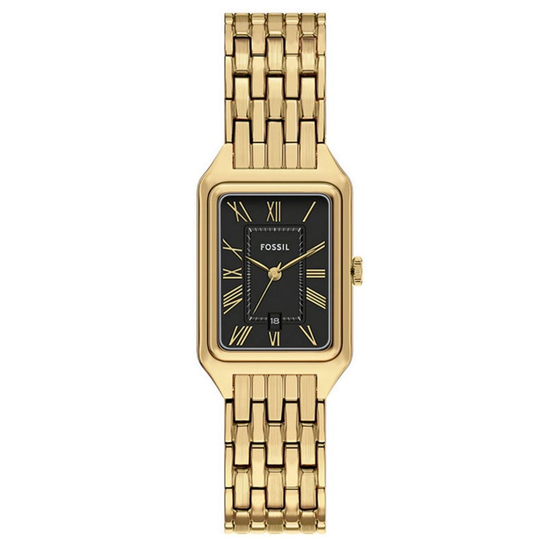Fossil Women's Raquel ES5434 Bracelet Black Dial Quartz Movement Fold over Clasp 23mm Rectangle Watch