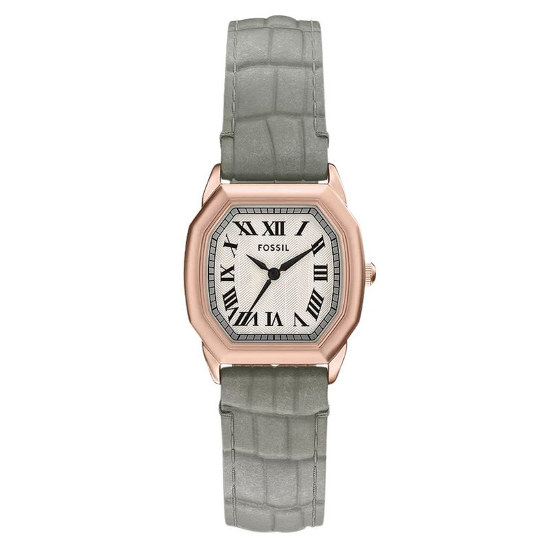 Fossil Women's Harlow ES5435 Buckle Beige Dial Quartz Movement Strap Clasp 27mm Octagon Watch