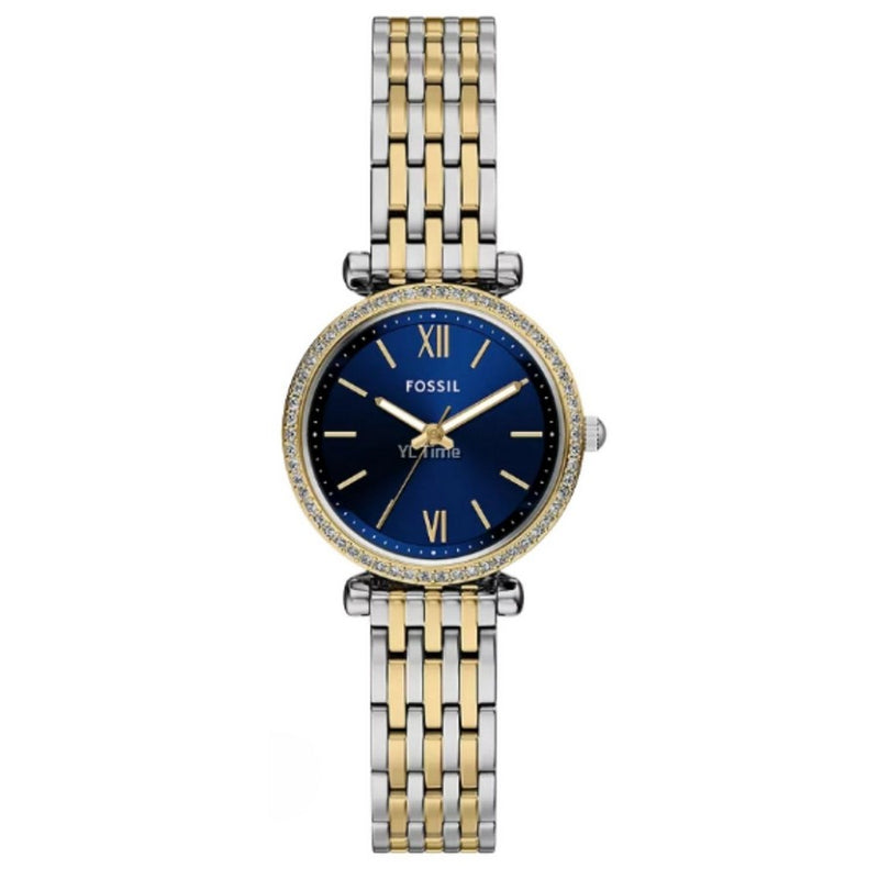 Fossil Women's Carlie ES5438 Bracelet Blue Dial Quartz Movement Fold over Clasp 28mm Round Watch