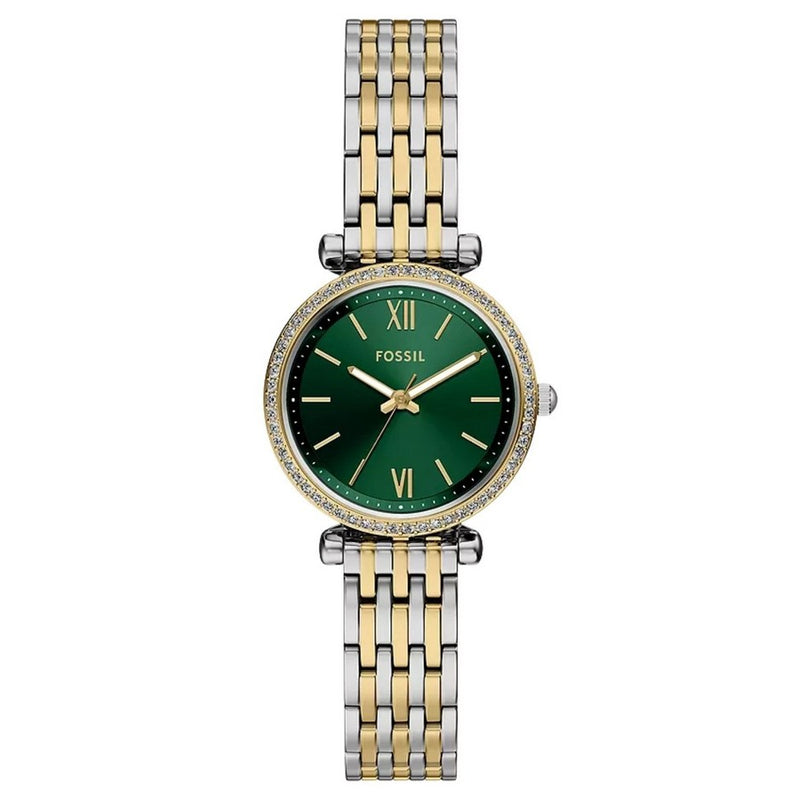 Fossil Women's Carlie ES5439 Bracelet Green Dial Quartz Movement Fold over Clasp 28mm Round Watch