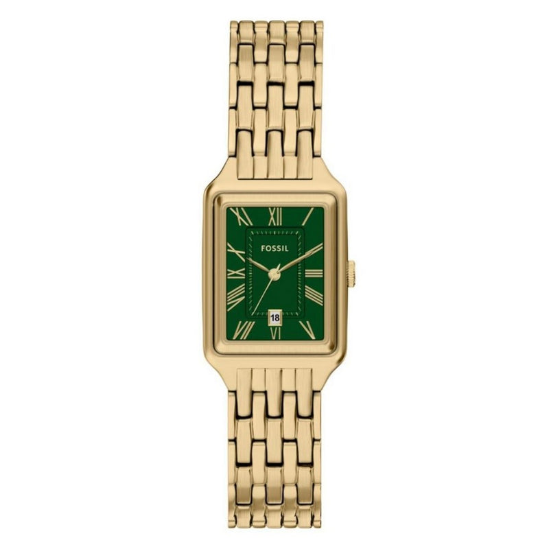 Fossil Women's Raque ES5452 Bracelet Green Dial Quartz Movement Fold over Clasp 23mm Rectangle Watch