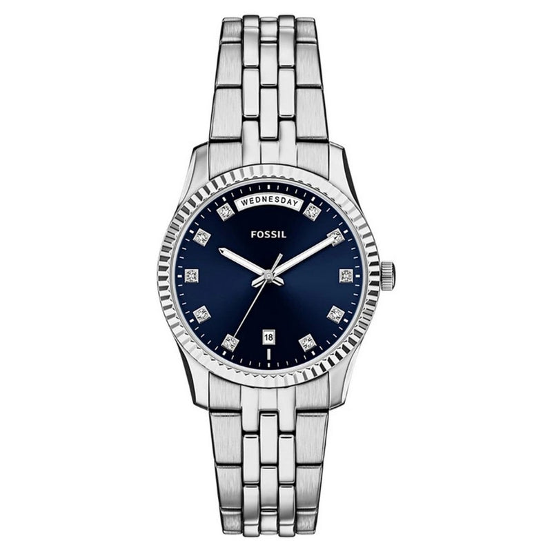 Fossil Women's Scarlette ES5457 Bracelet Blue Dial Quartz Movement Fold over Clasp 34mm Round Watch