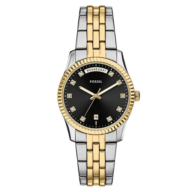 Fossil Women's Scarlette ES5458 Bracelet Black Dial Quartz Movement Fold over Clasp 34mm Round Watch