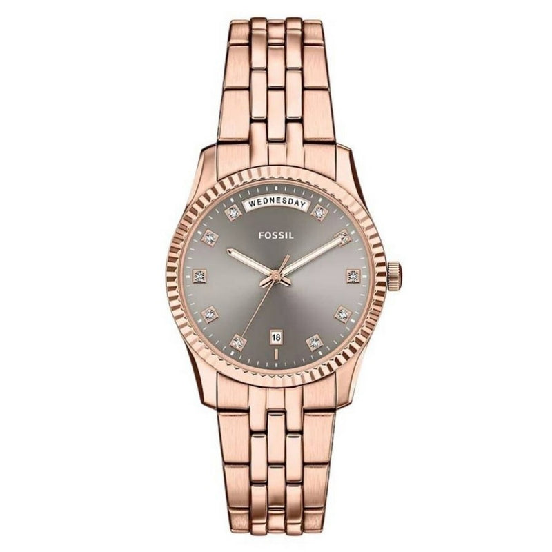Fossil Women's Scarlette ES5459 Bracelet Grey Dial Quartz Movement Fold over Clasp 34mm Round Watch