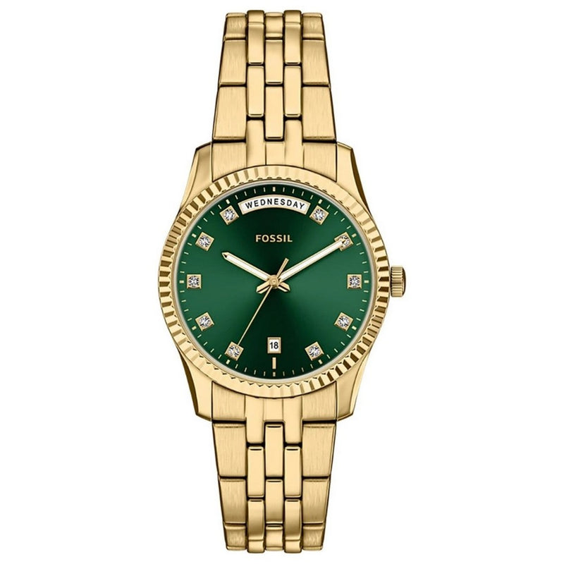 Fossil Women's Scarlette ES5460 Bracelet Green Dial Quartz Movement Fold over Clasp 34mm Round Watch