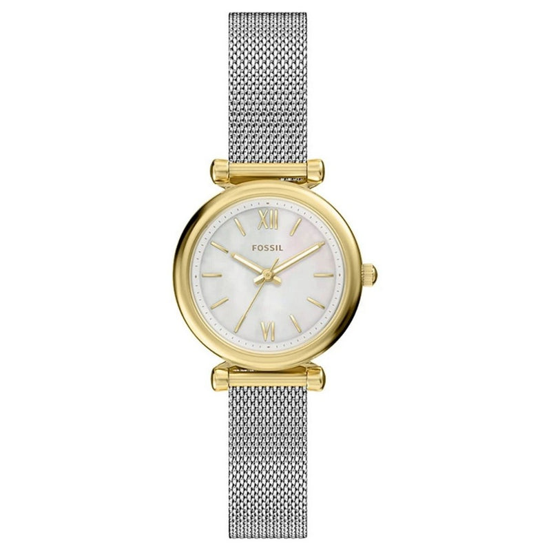 Fossil Women's Carlie Mini ES5463 Bracelet White Dial Quartz Movement Sliding Clasp 28mm Round Watch