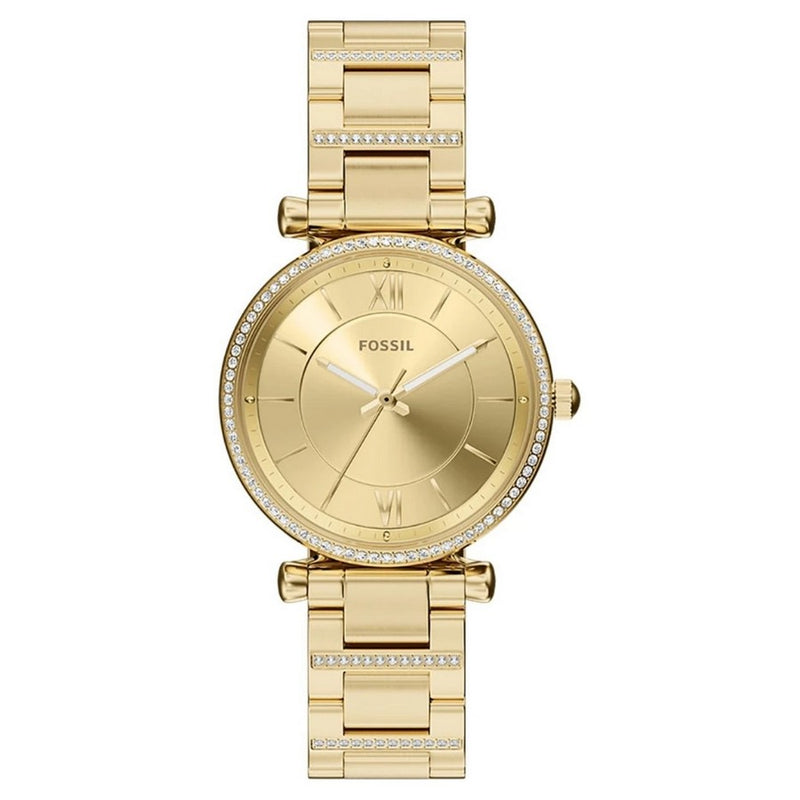 Fossil Women's Carlie ES5465 Bracelet Gold Dial Quartz Movement Fold over Clasp 35mm Round Watch