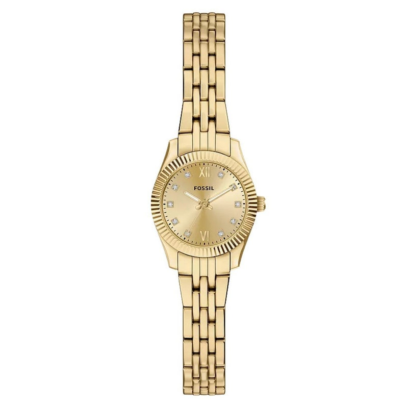 Fossil Women's Scarlette Mini ES5474 Bracelet Gold Dial Quartz Movement Fold over Clasp 20mm Round Watch