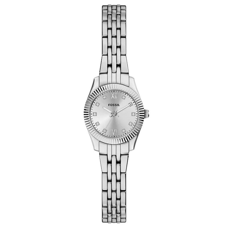 Fossil Women's Scarlette Mini ES5475 Bracelet Silver Dial Quartz Movement Fold over Clasp 20mm Round Watch