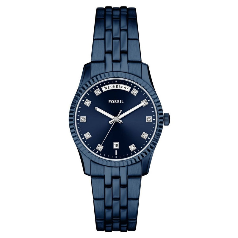 Fossil Women's Scarlette ES5476 Bracelet Blue Dial Quartz Movement Fold over Clasp 34mm Round Watch