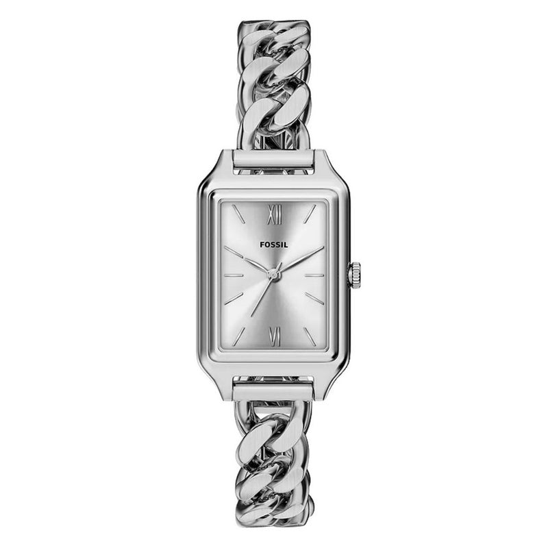 Fossil Women's Raquel ES5477 Bracelet Silver Dial Quartz Movement Fold over Clasp 23mm Rectangle Watch