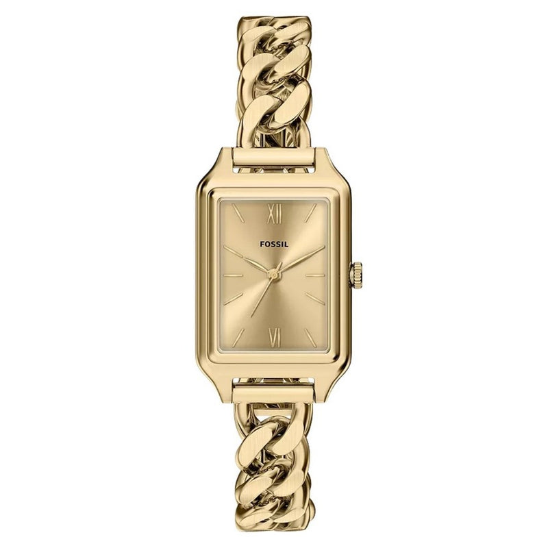 Fossil Women's Raquel ES5478 Bracelet Gold Dial Quartz Movement Fold over Clasp 23mm Rectangle Watch