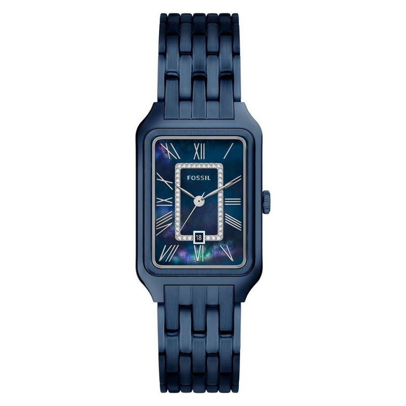 Fossil Women's Raquel ES5479 Bracelet Blue Dial Quartz Movement Fold over Clasp 26mm Rectangle Watch