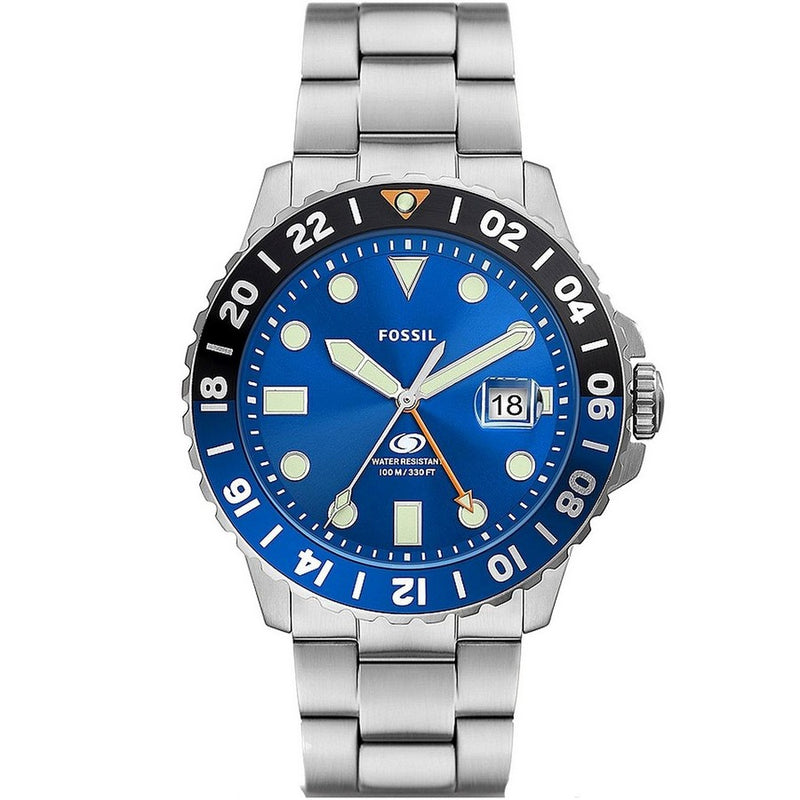 Fossil Men's Blue GMT FS5991 Bracelet Blue Dial Quartz Movement Foldover Clasp 46mm Round Watch