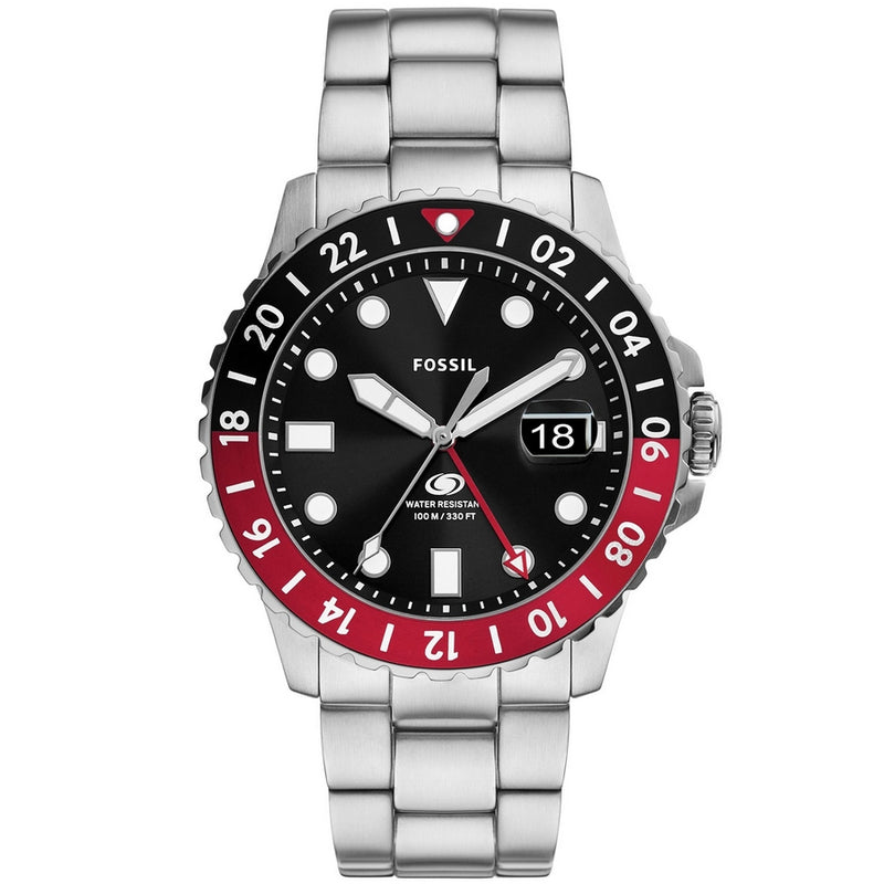 Fossil Men's Blue GMT FS6092 Bracelet Black Dial Quartz Movement Deployment Clasp 46mm Round Watch