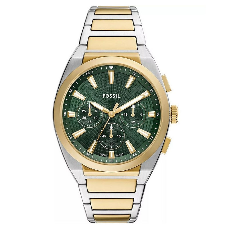 Fossil Men's Everette FS6106 Bracelet Green Dial Quartz Movement Fold over Clasp 44mm Round Watch