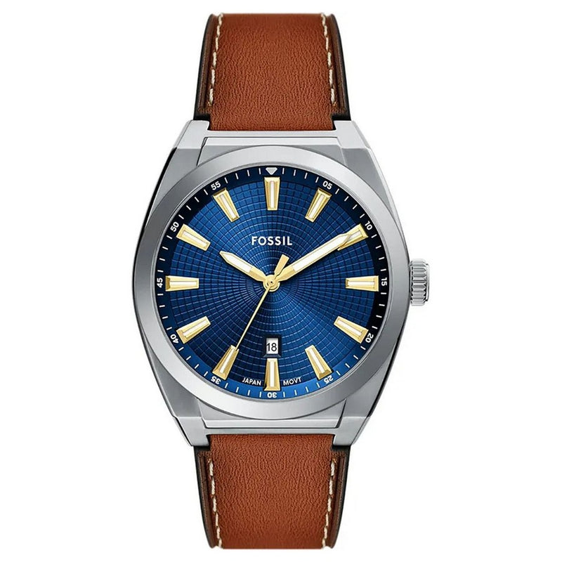 Fossil Men's Everett FS6115 Strap Blue Dial Quartz Movement Buckle Clasp 42mm Round Watch