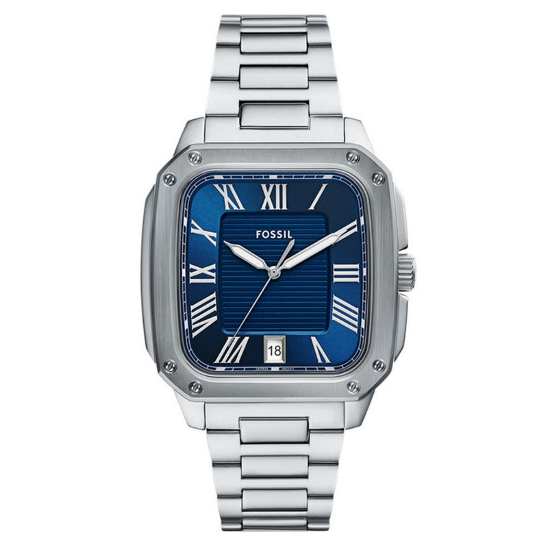 Fossil Men's Crosby FS6121 Bracelet Blue Dial Quartz Movement Fold over Clasp 42mm Rectangular Watch