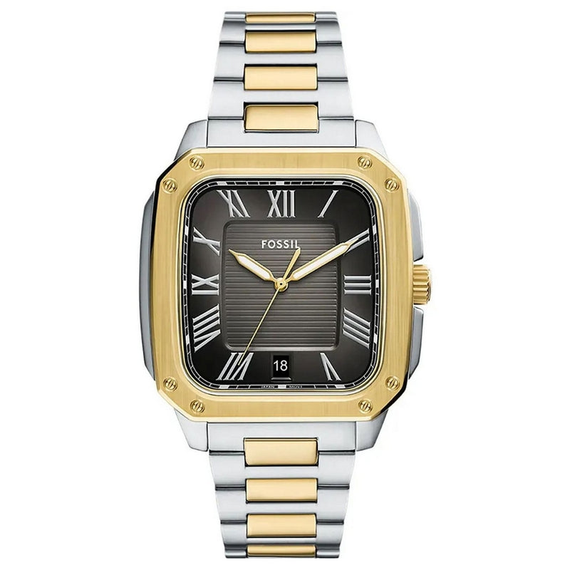 Fossil Men's Crosby FS6123 Bracelet Black Dial Quartz Movement Fold over Clasp 42mm Rectangular Watch