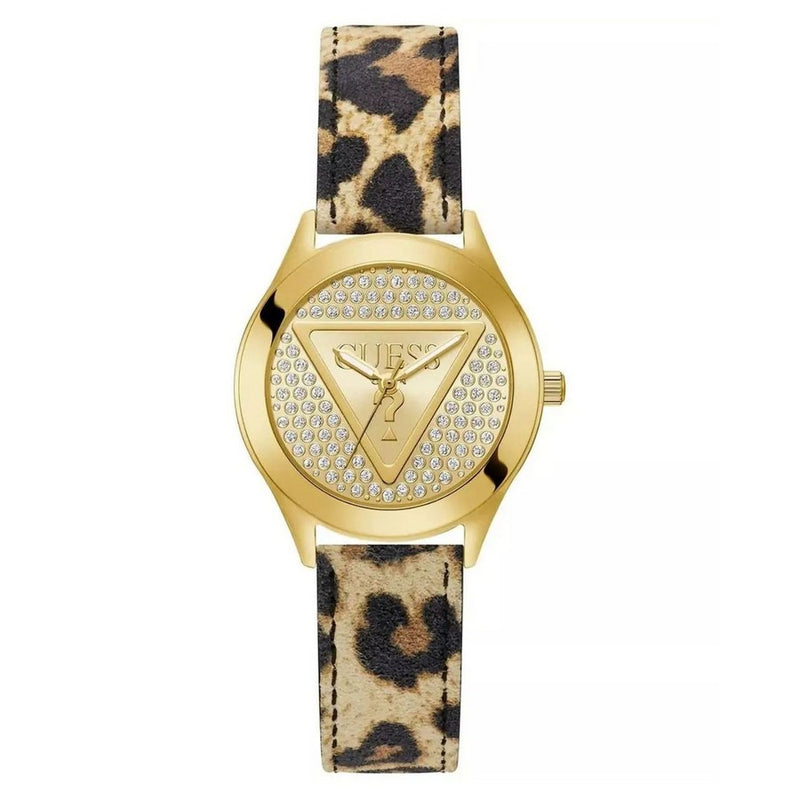 Guess Women's Glitz Plaque GW0745L2 Strap Gold Dial Quartz Movement Buckle Clasp 34mm Round Watch